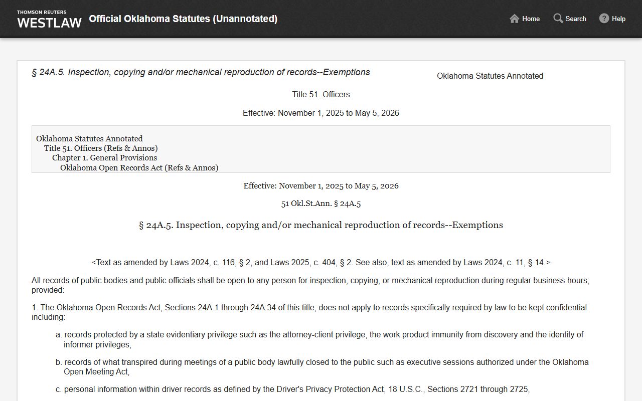 Oklahoma statute on Grady County court records access