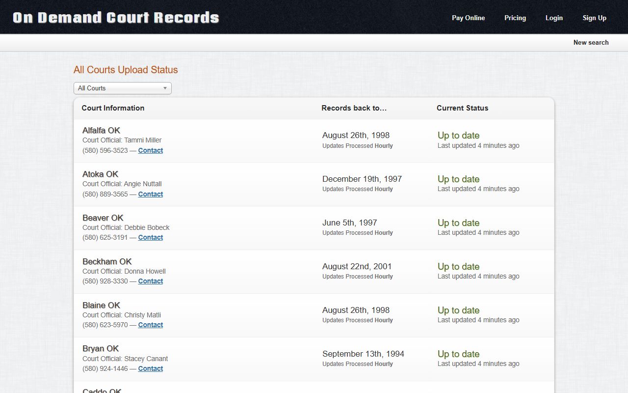 Grady County court records status on the ODCR portal