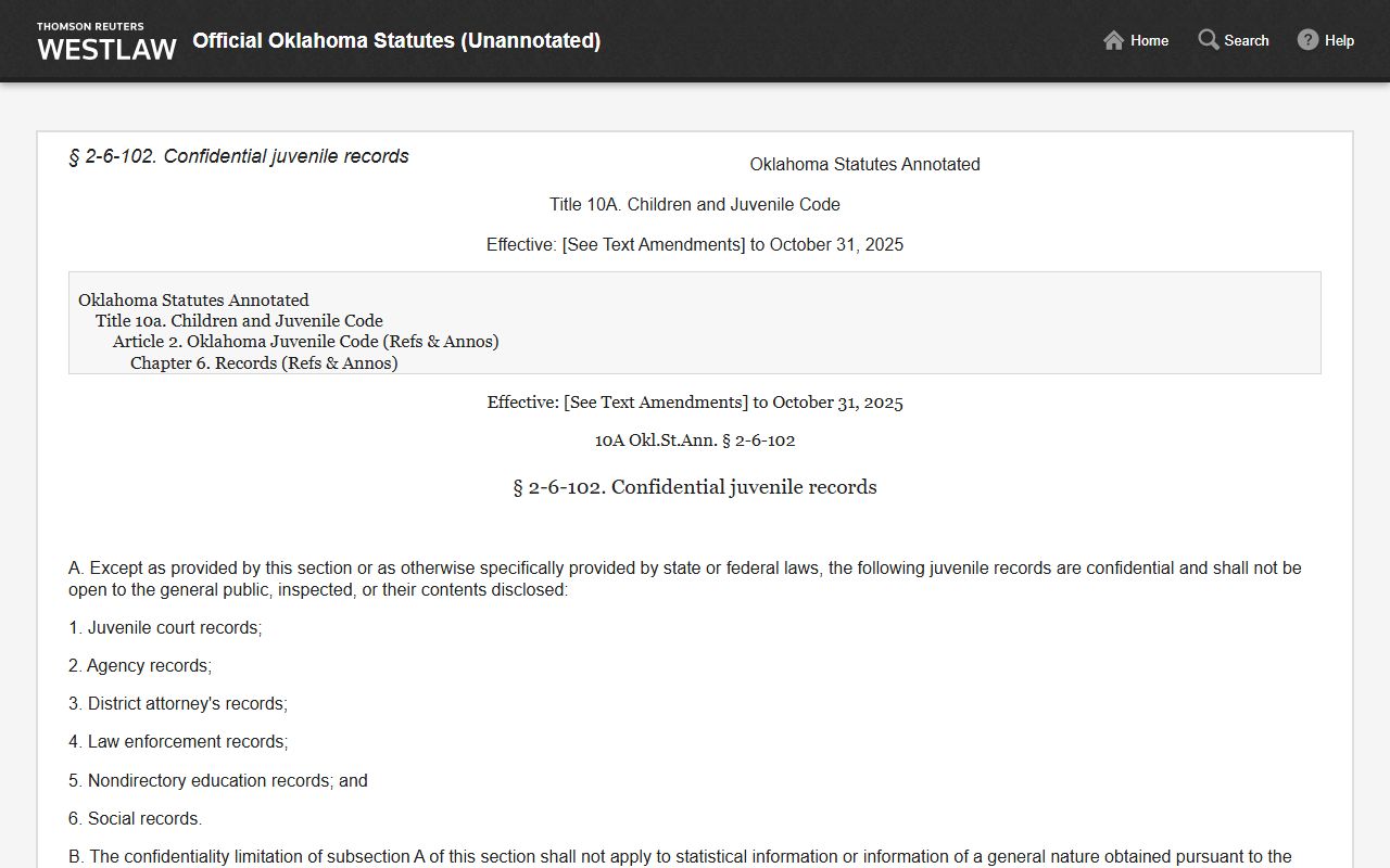 Grady County criminal court records confidential juvenile records statute 10A O.S. section 2-6-102