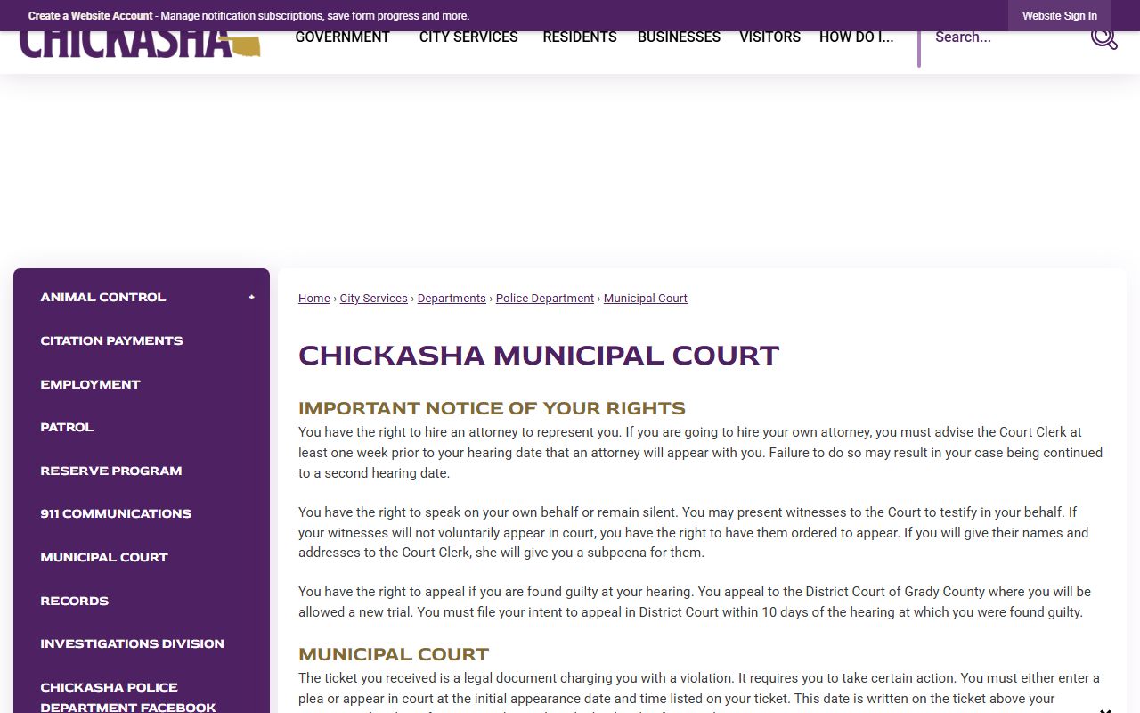 Grady County court records and the Chickasha Municipal Court page