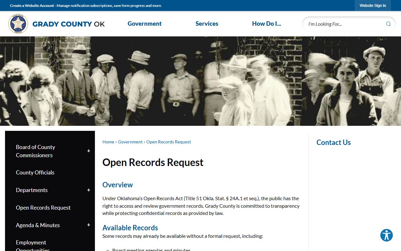 Grady County court records open records request page