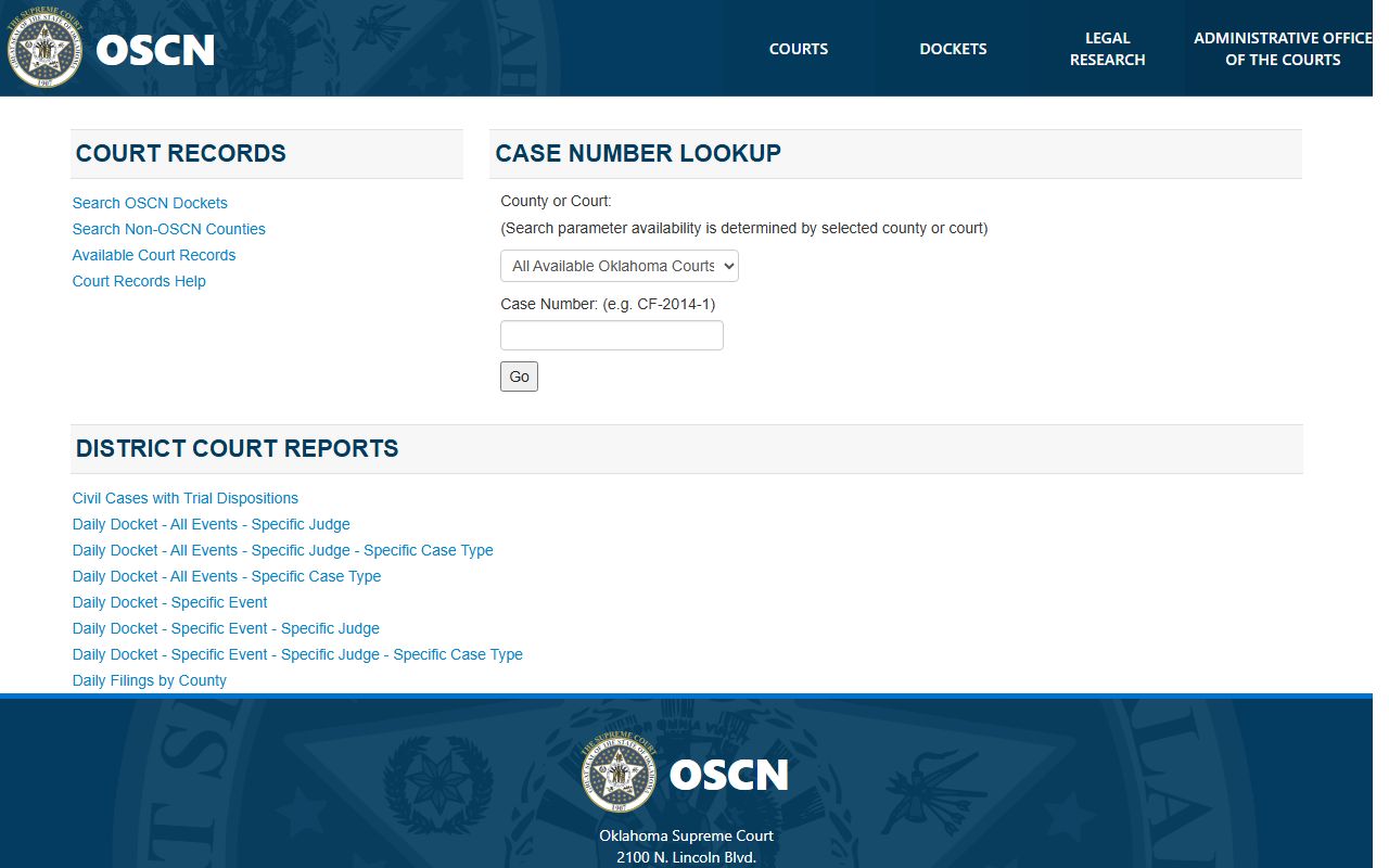 Grady County court records docket search on the OSCN state portal