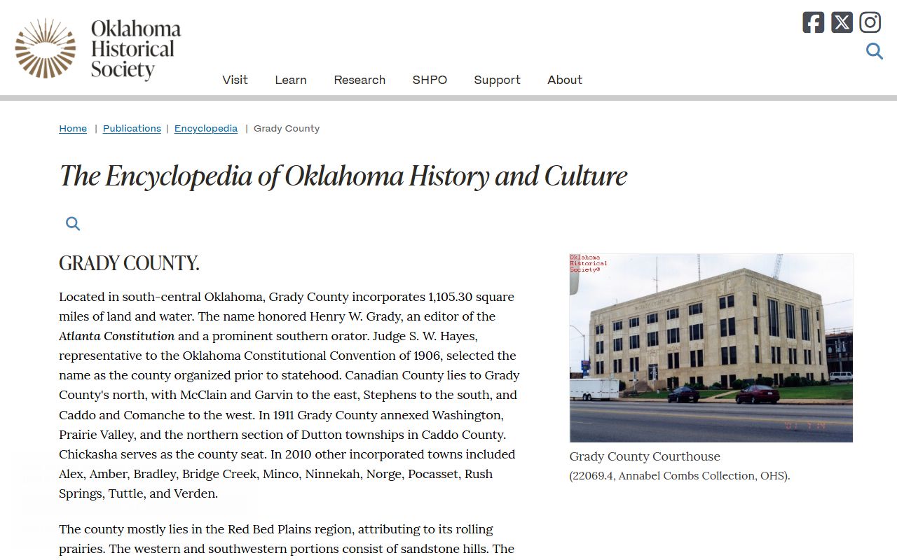 Oklahoma Historical Society Grady County history page tied to probate records and the courthouse