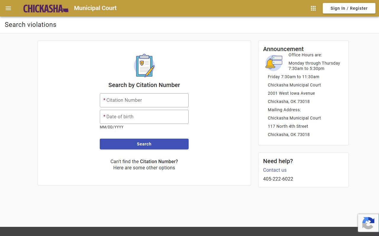 Grady County traffic citation search on the Chickasha municipal court portal