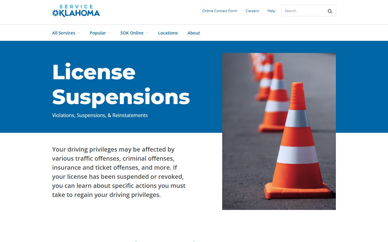 Grady County traffic license suspension and reinstatement hub at Service Oklahoma